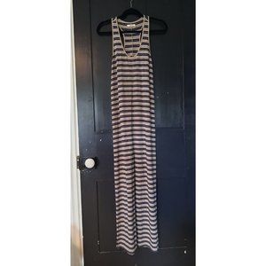 Madewell womens blue tan striped long maxi halter knit sleeveless dress size XS